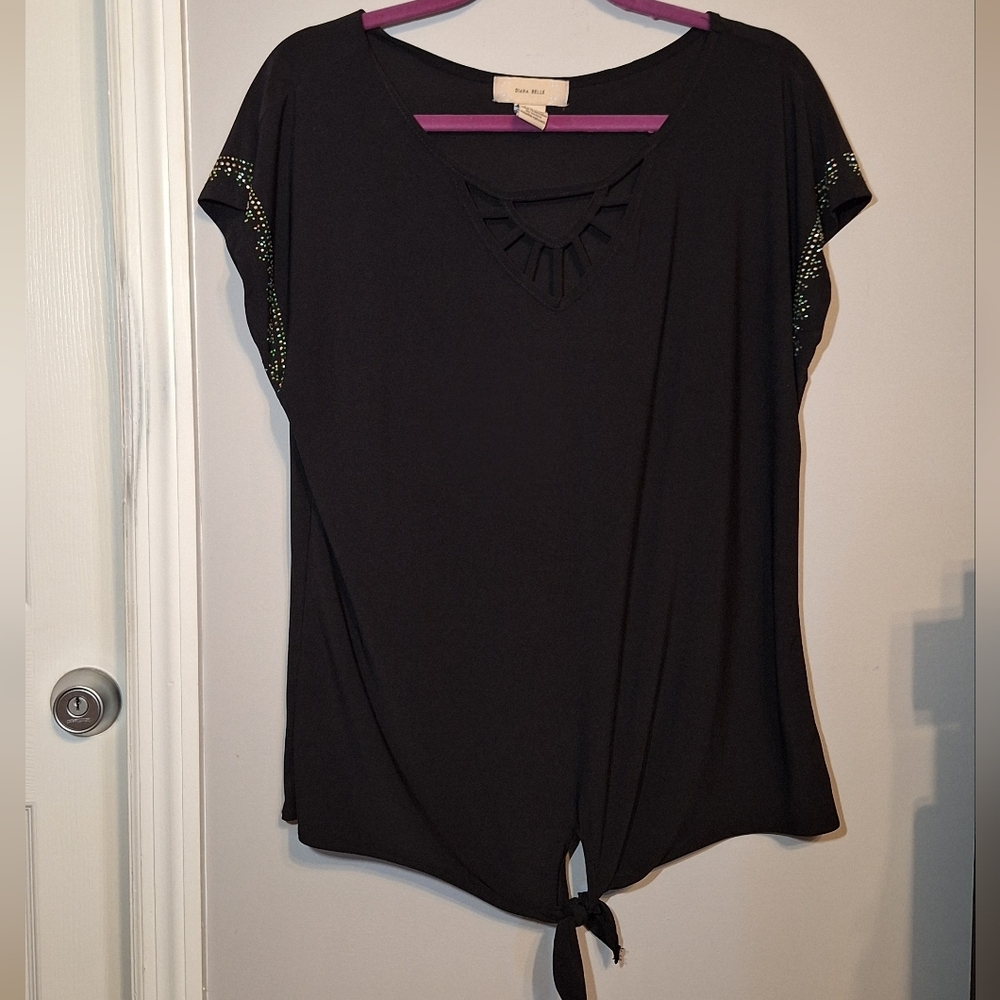 Diana Belle Black Blouse with Silver Accented Short Sleeves Bundle 3/$15
